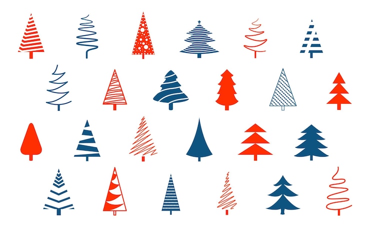 Free Vector pack of christmas tree symbols in doodle style vector illustration