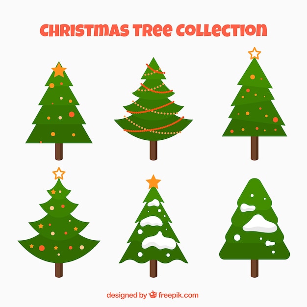 Pack of christmas trees in flat design