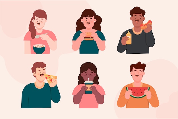 Free vector pack of citizens with food