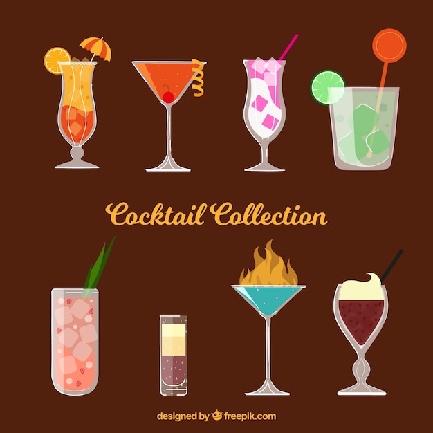 Free vector pack of cocktails in flat design