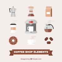 Free vector pack of coffee accessories in flat design