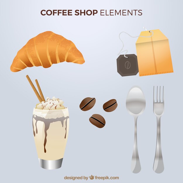 Free vector pack of coffee and croissant items