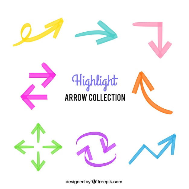 Free vector pack of colored arrows painted with pen