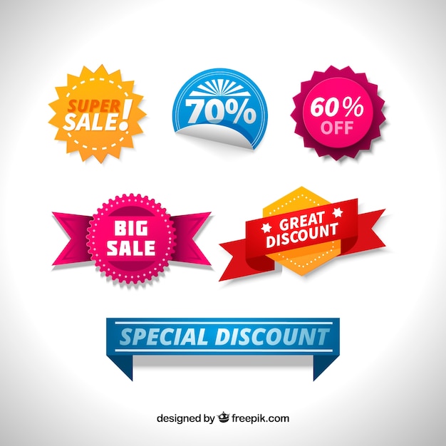 Free vector pack of colored labels with special discounts