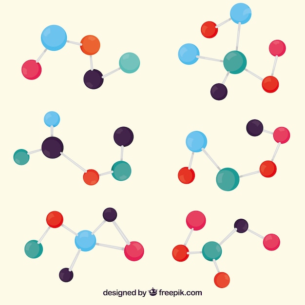 Pack of colored molecules in flat design