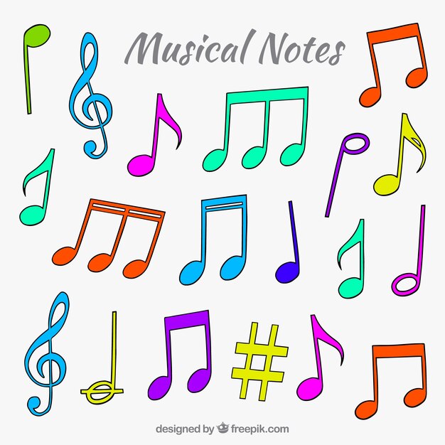 pack of colored musical notes in hand-drawn style