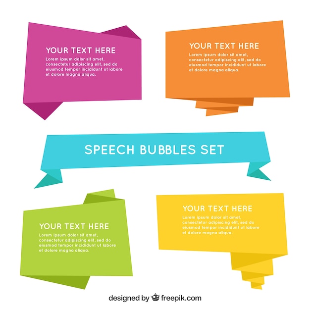 Free vector pack of colored origami speech bubbles