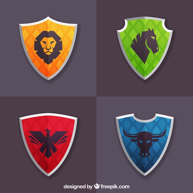 Pack of colored shields with animals