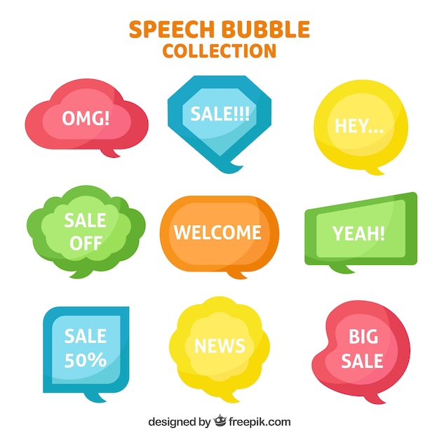 Free vector pack of colored speech bubbles with messages