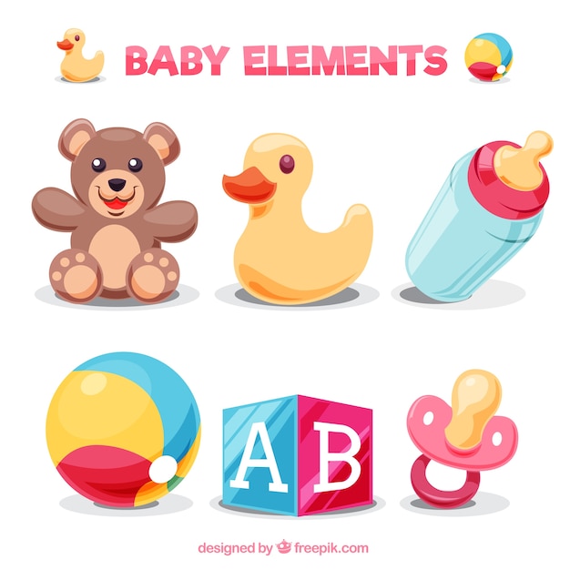 Free vector pack of colorful baby elements