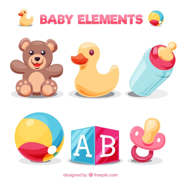 Pack of colorful baby elements