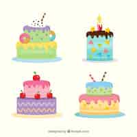 Free vector pack of colorful birthday cakes