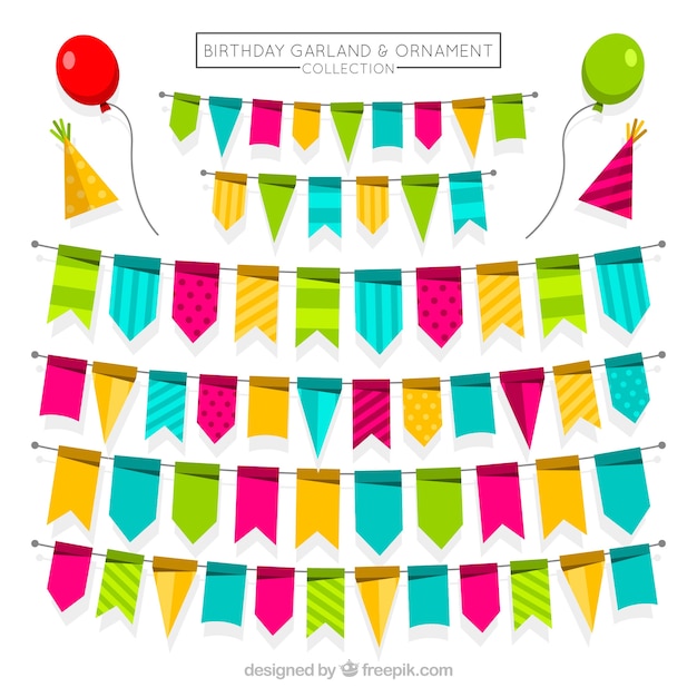 Free vector pack of colorful birthday garlands