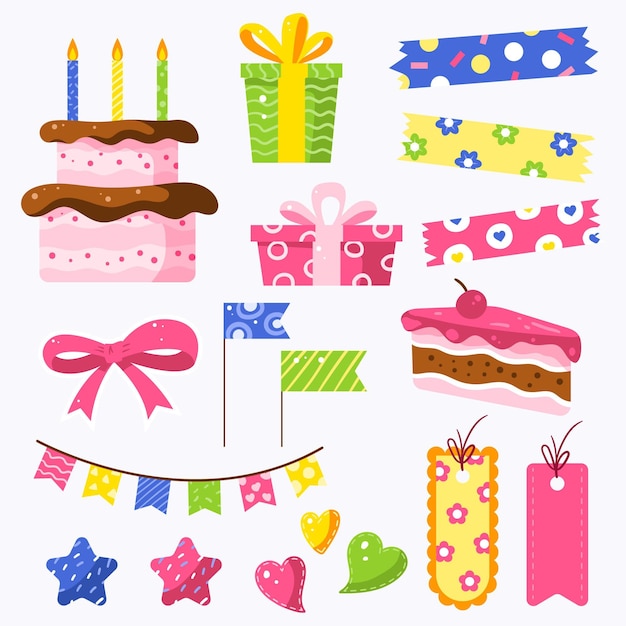 Free vector pack of colorful birthday scrapbook