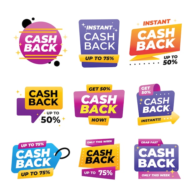 Vettore gratuito confezione di etichette colorate cashback