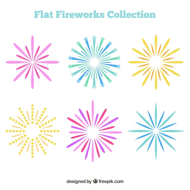 Pack of colorful fireworks in flat design