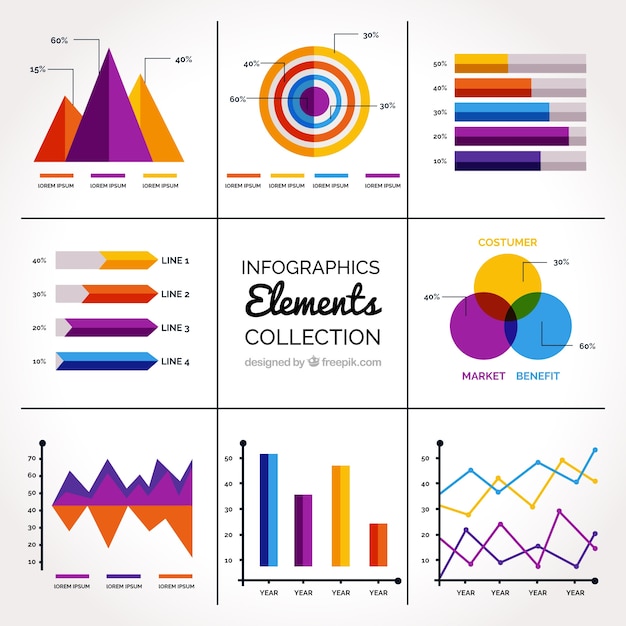 Пакет красочных элементов инфографики