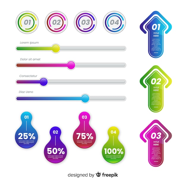 Vettore gratuito confezione di elementi infographic colorati