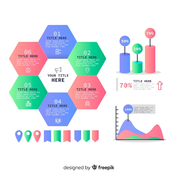 Pack of colorful infographic flat design