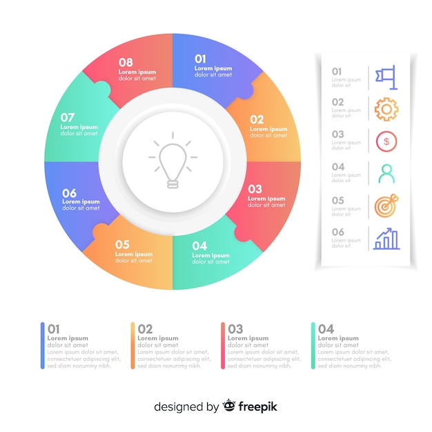 Confezione di design piatto infografica colorato