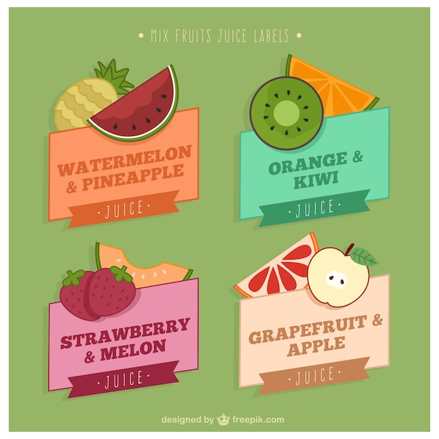 Pack of colorful juice labels