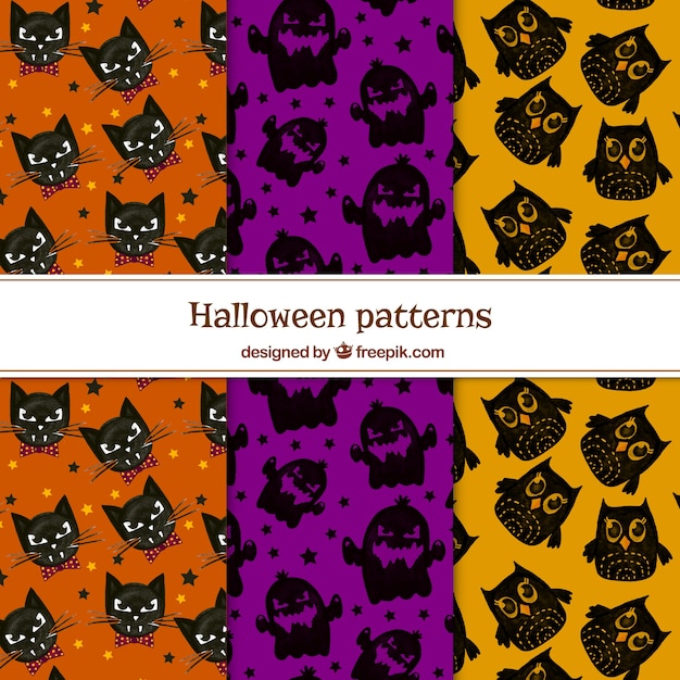 Pack of colorful patterns with halloween characters