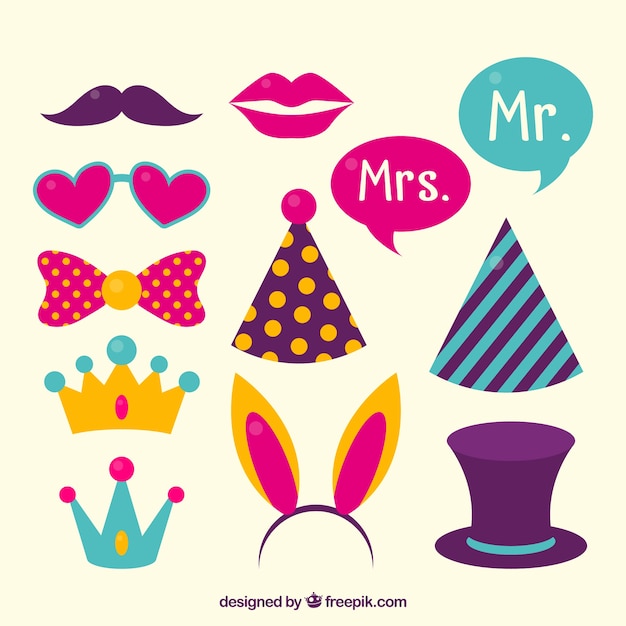 Free vector pack of colorful photo booth accessories