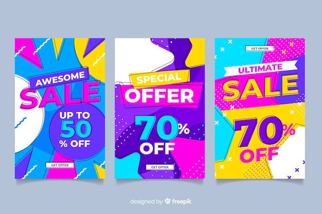 Pack of colorful sales banner memphis style