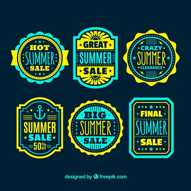 Pack of colorful vintage stickers for summer sales