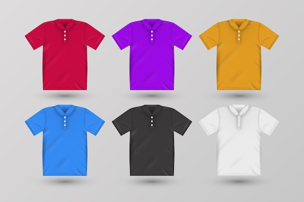 Free vector pack of coloured polo shirts with shadows