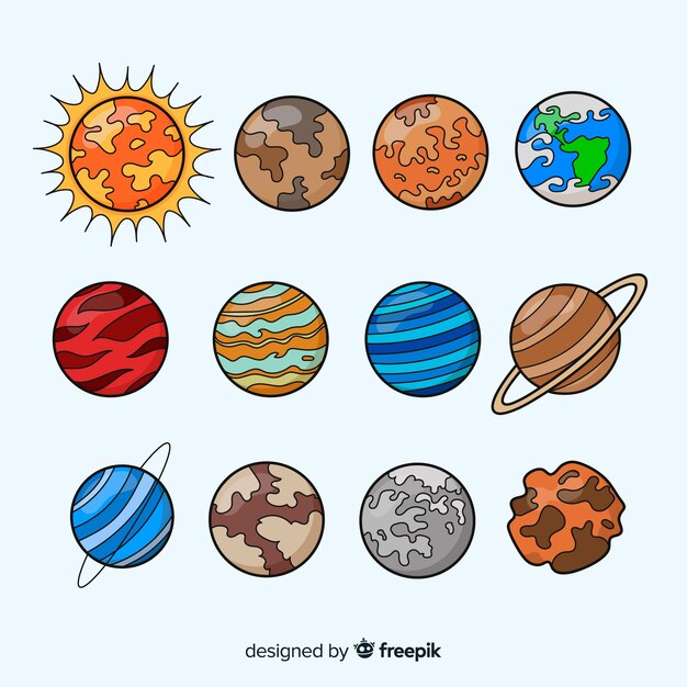 Pack of colourful milky way planets