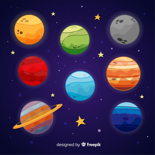 太陽系からのカラフルな惑星のパック