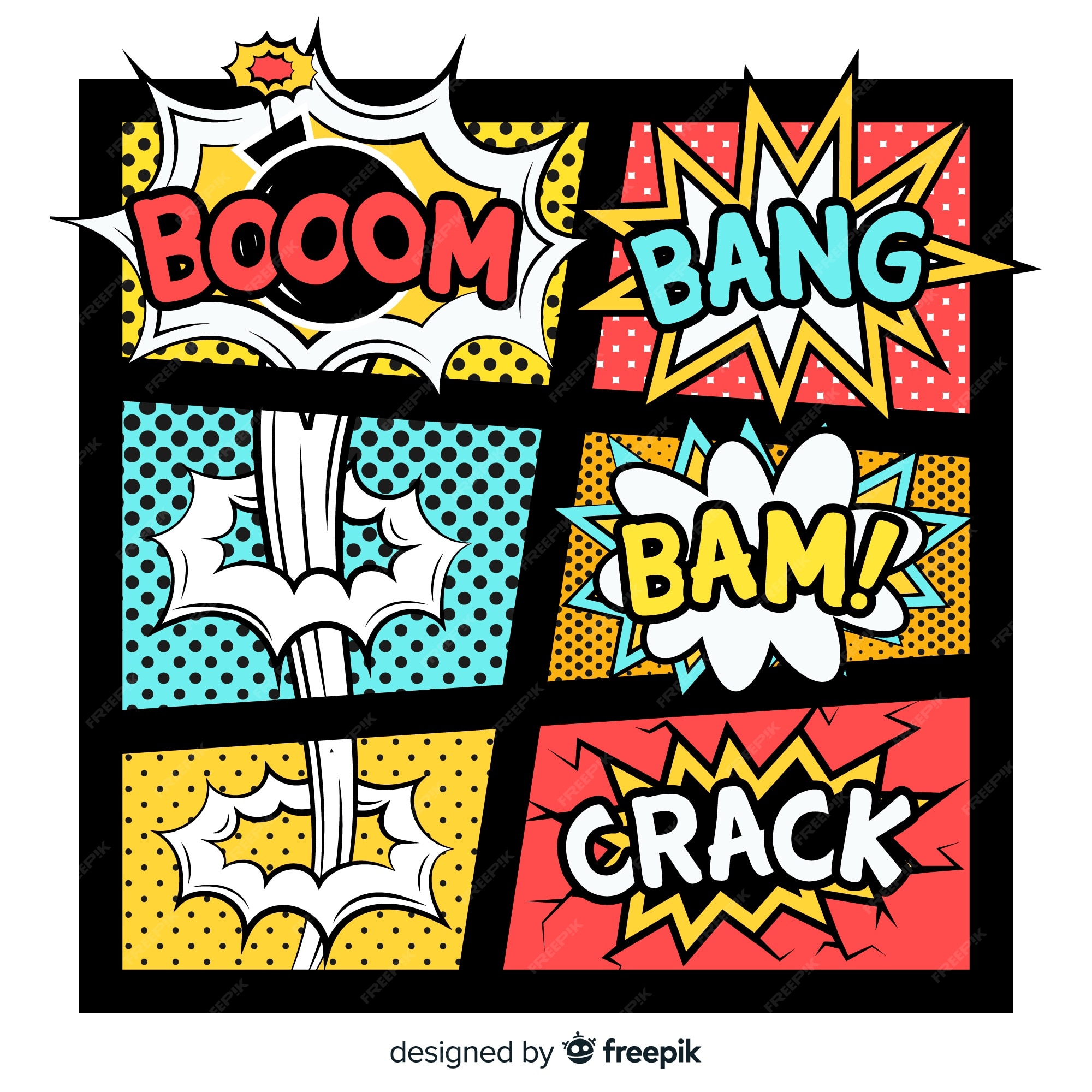 Colorful Comic Noise Clip Art Set Superheros Comic Book 