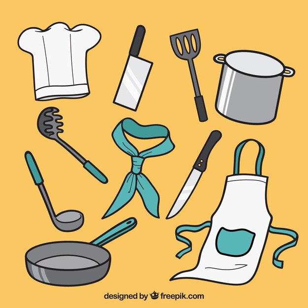 Pack of cook utensils with color details