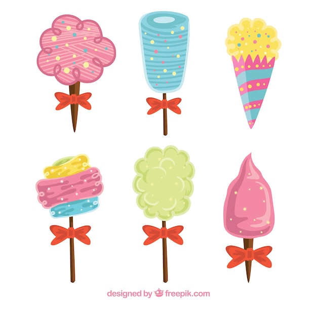 Free vector pack of cotton candy with red bow