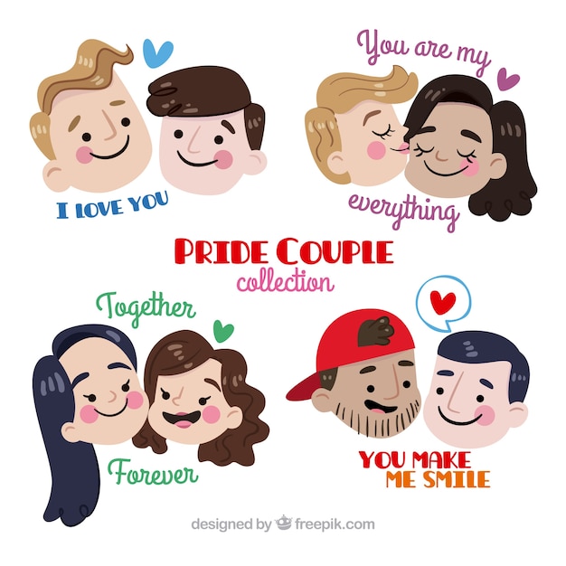 Free vector pack of couples in love with beautiful messages