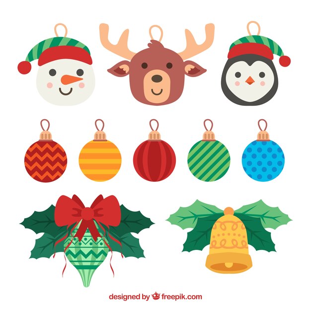 Pack of cute christmas characters and decoration