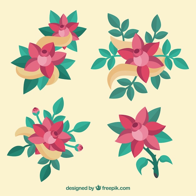 Pack of cute decorative roses in flat design