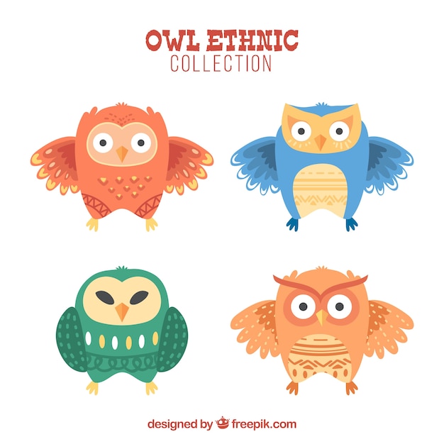 Pack of cute ethnic owls