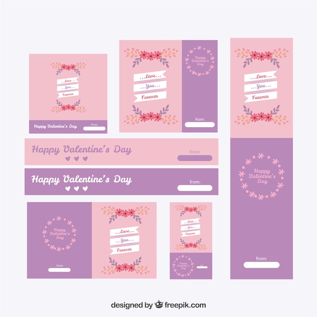 Vettore gratuito confezione da simpatici valentines floral banner