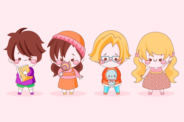 Free vector pack of cute japanese children