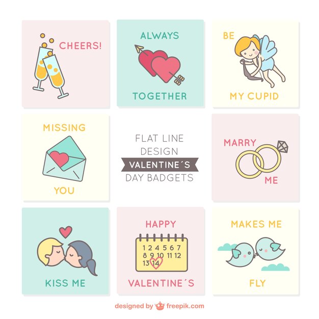 Pack of cute valentine elements with messages