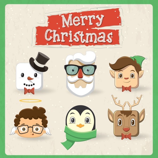 Free vector pack of cute vintage christmas characters