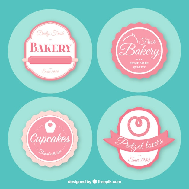 Pack de cuatro insignias vintage de panadería