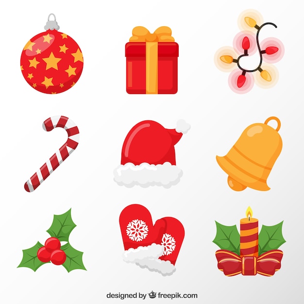 Vettore gratuito confezione di elementi decorativi natalizi
