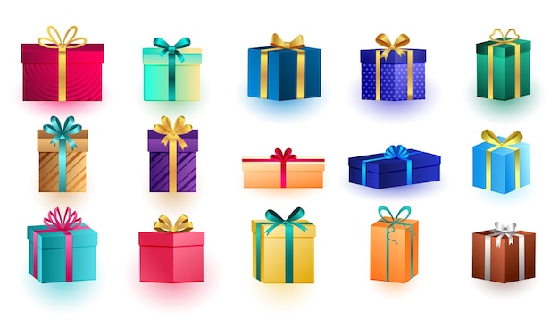 Free vector pack of decorative christmas gift boxes wrap in colorful paper