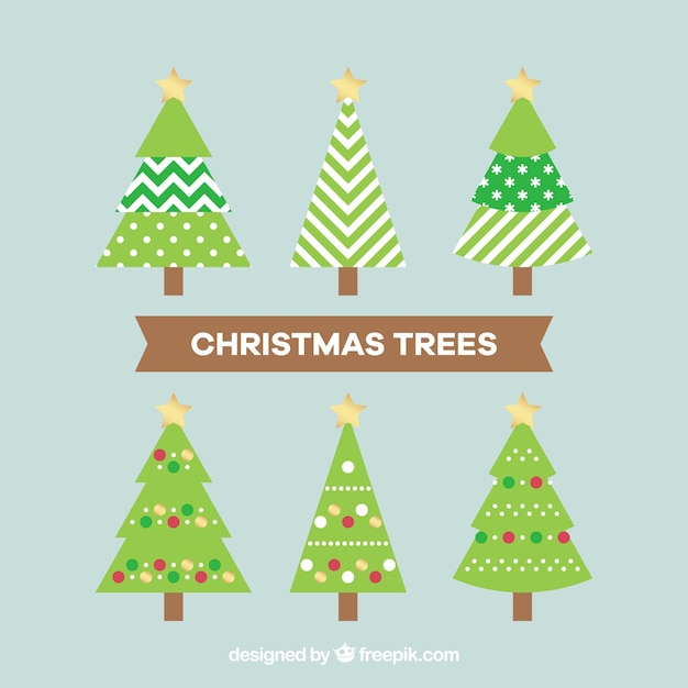 Free vector pack of decorative christmas trees in flat design