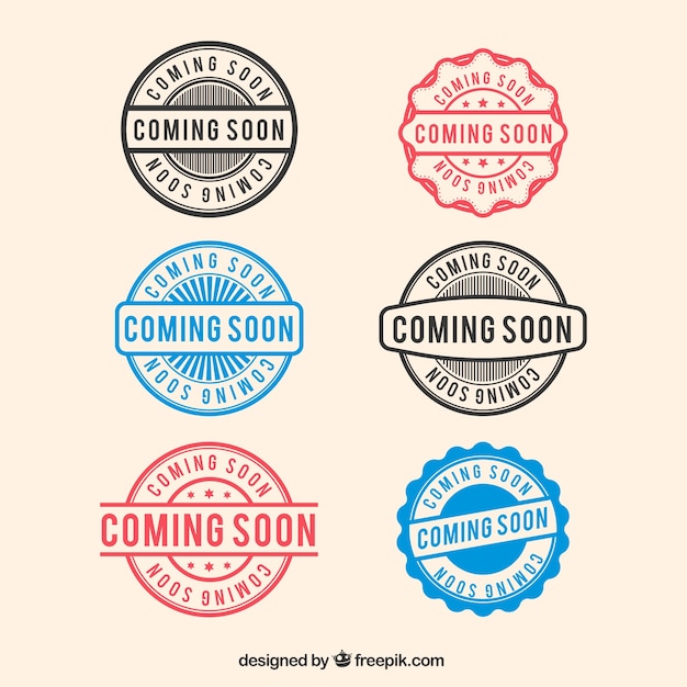 Free vector pack of decorative coming soon stamps