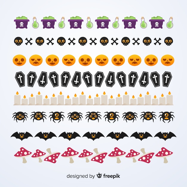 Vettore gratuito confezione di bordi decorativi di halloween in design piatto