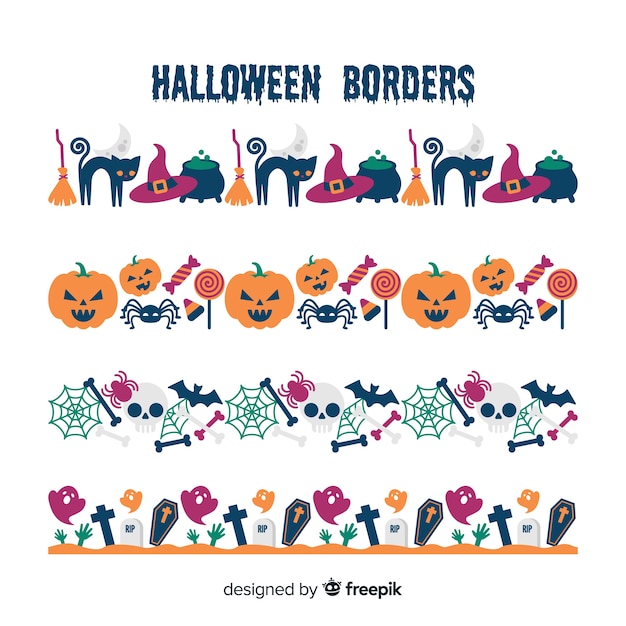 Pack of decorative halloween borders in flat design